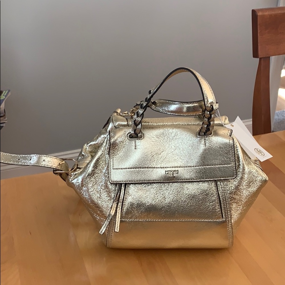 Leather satchel gold coated Tory Burch handbag